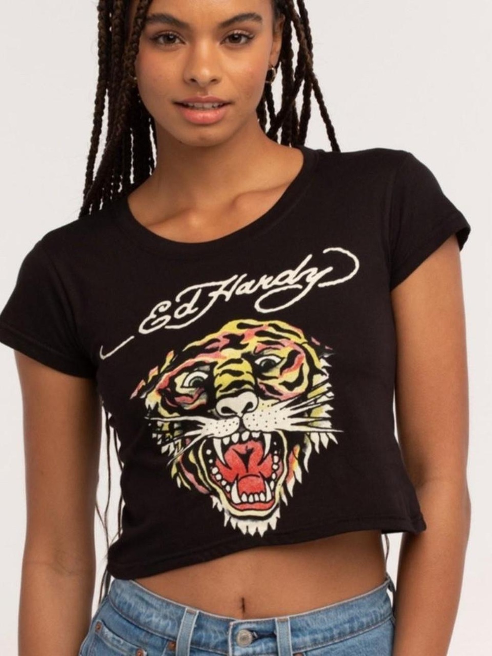 Ed Hardy Retro Tiger Cropped Tee Women’s Large
